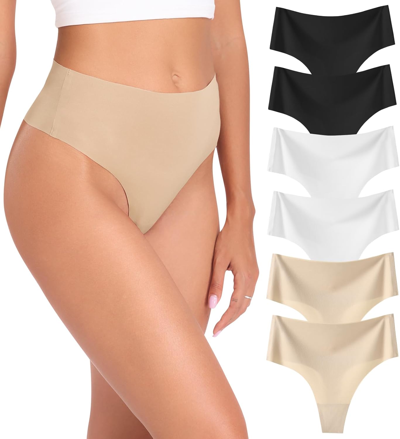 Wealurre Womens Underwear High Waisted Seamless Thongs for Women Breathable No S...