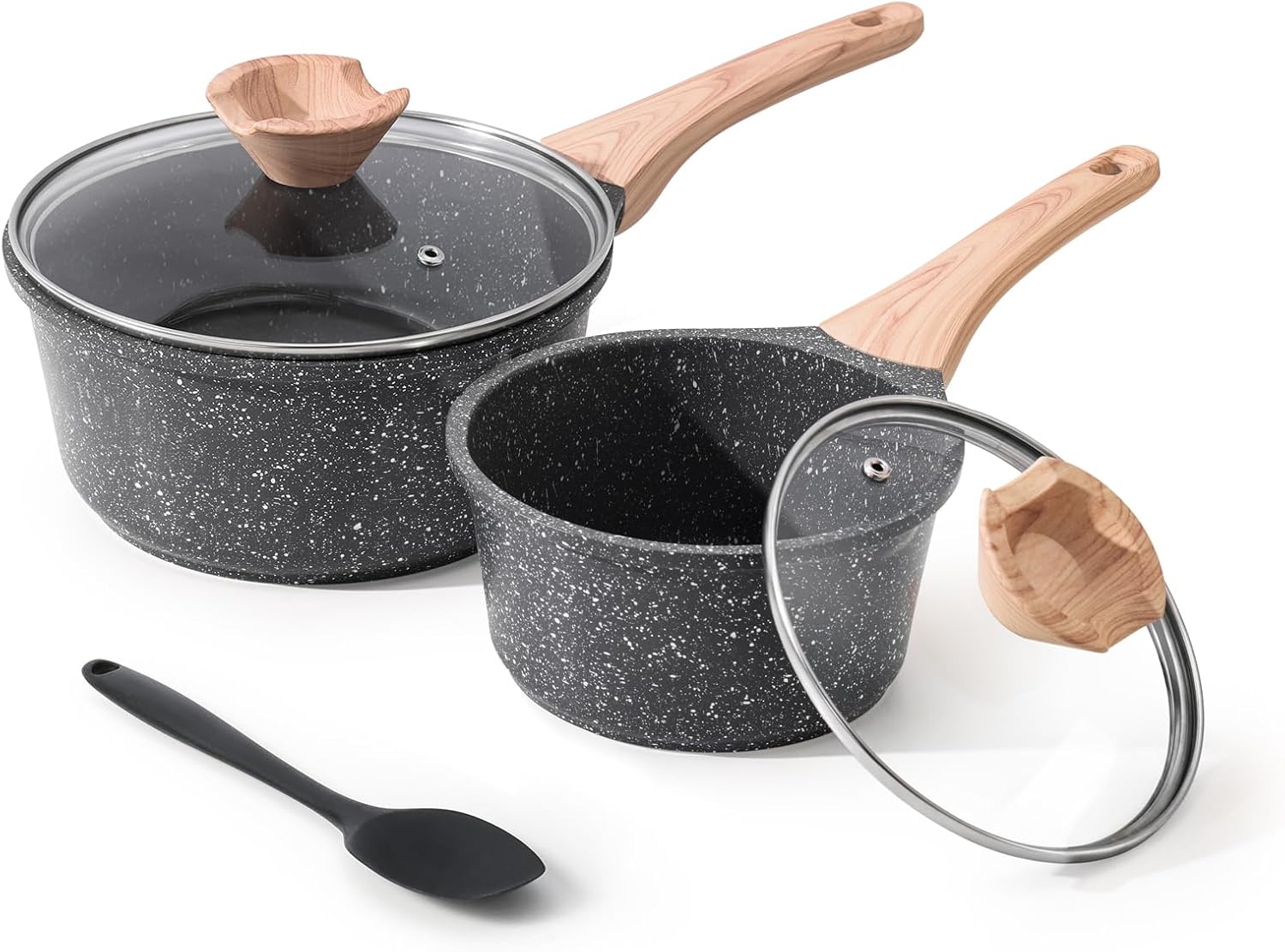 Sauce Pan Set with Lid, 1.5QT & 2.5QT Non Stick Small Pot with Granite Coating,...