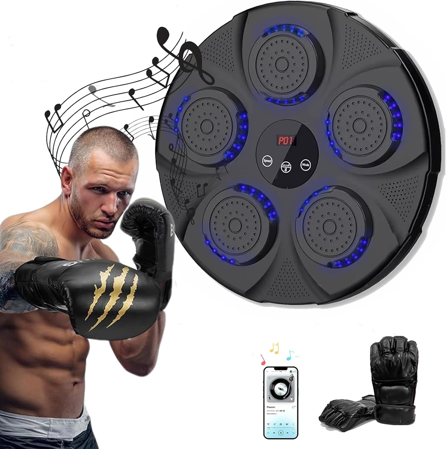 Music Boxing Machine, Smart Music Boxing Machine, Rechargeable Wall Mounted LED...