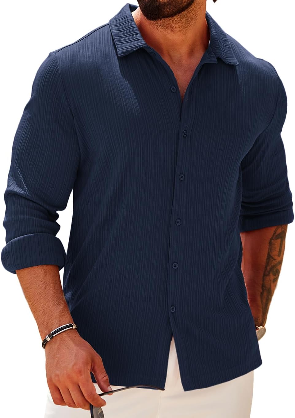 COOFANDY Athletic Fit Dress Shirts, Special Dress Shirts for Men, Unique Ribbed...