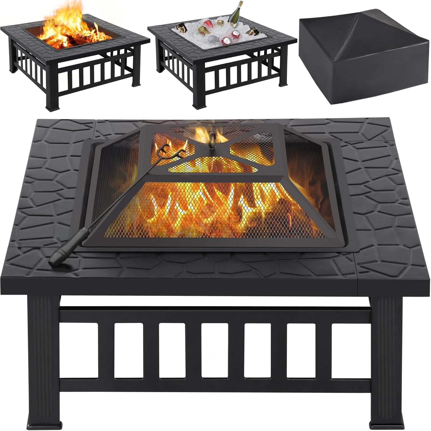 Yaheetech Outdoor Fire Pit, Special Fire Pit 81cm Square, Heat-resistant Metal G...