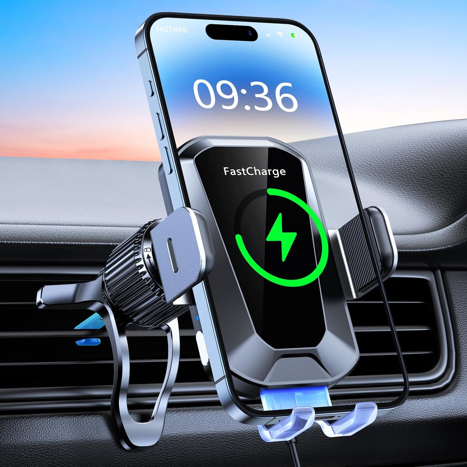 EOIWUY Car Phone Holder Wireless Charger,Auto Clamping 15W Fast Wireless Car Cha...