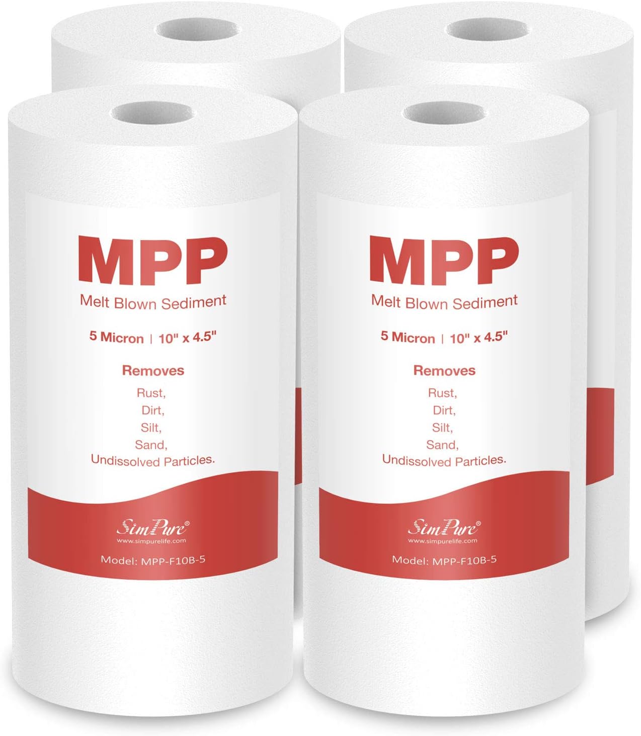 10" x 4.5" Whole House Sediment Water Filter, SimPure 5 Micron 10-inch Big Water...