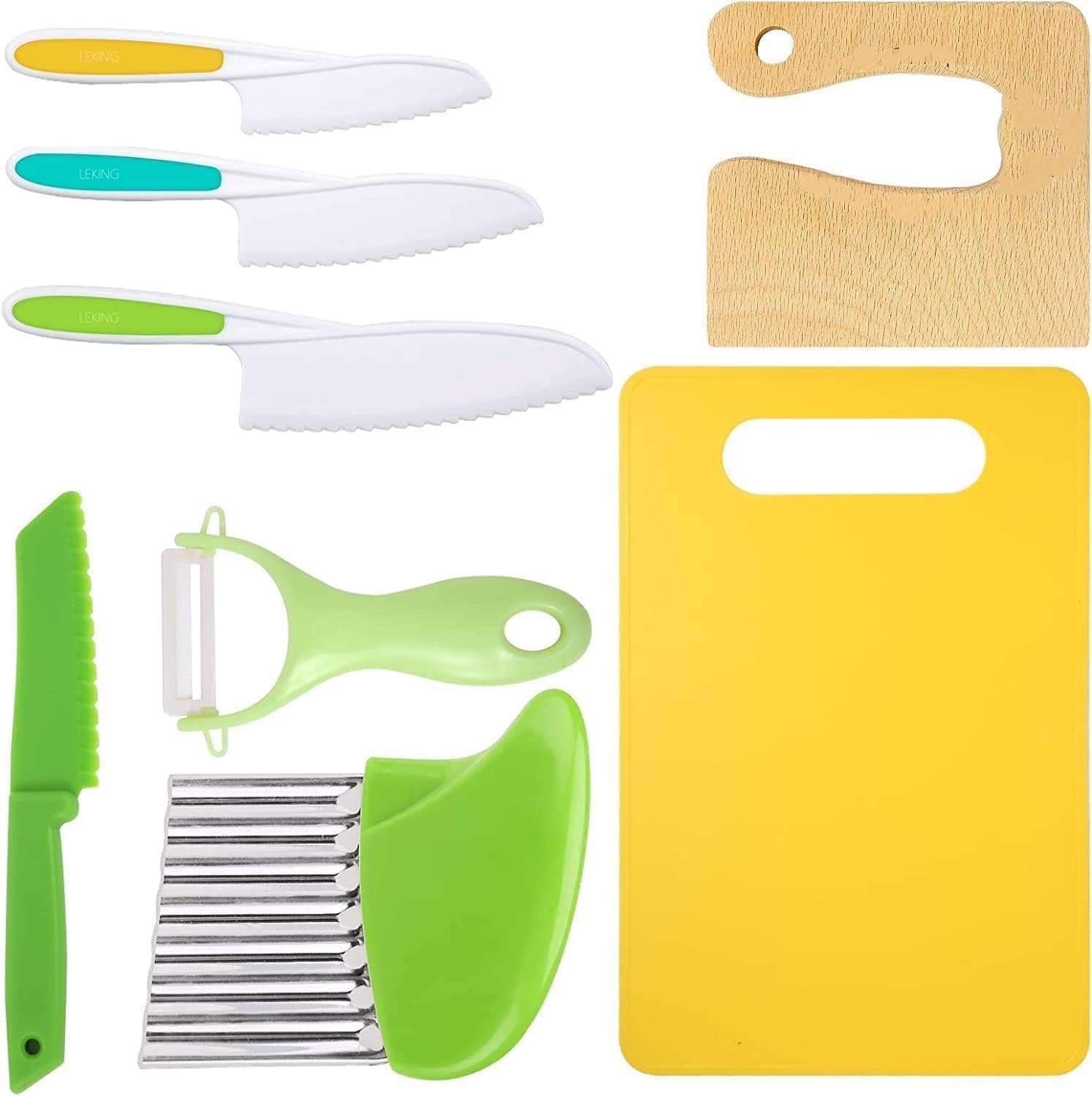 **Best Leking 8 Pcs Wooden Kitchen Knife Set for Kids, Special Safe Knives, Inno...