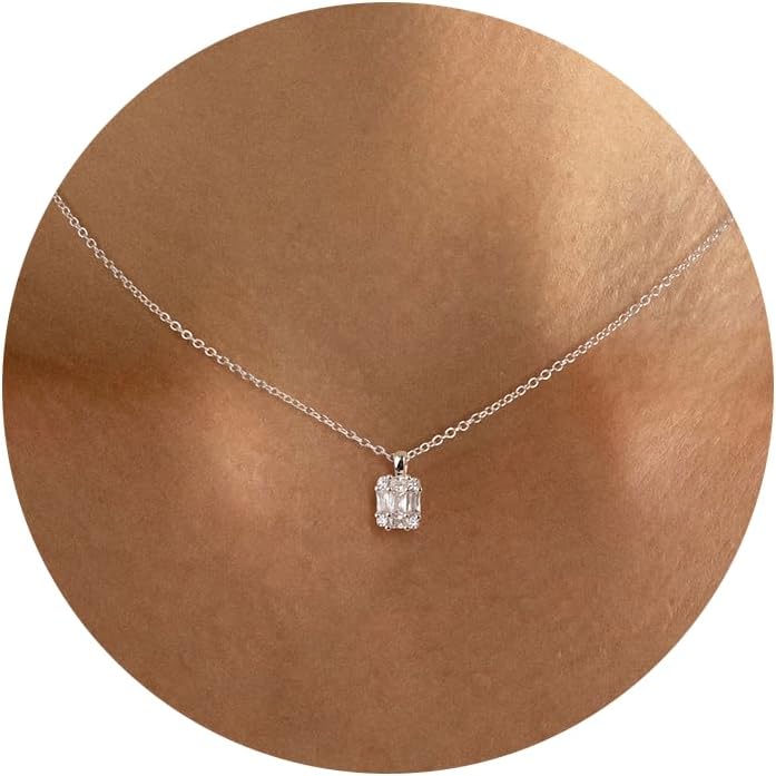 Tewiky Diamond Pendant Necklace for Women， Dainty Gold Layered Necklaces 14k Go...