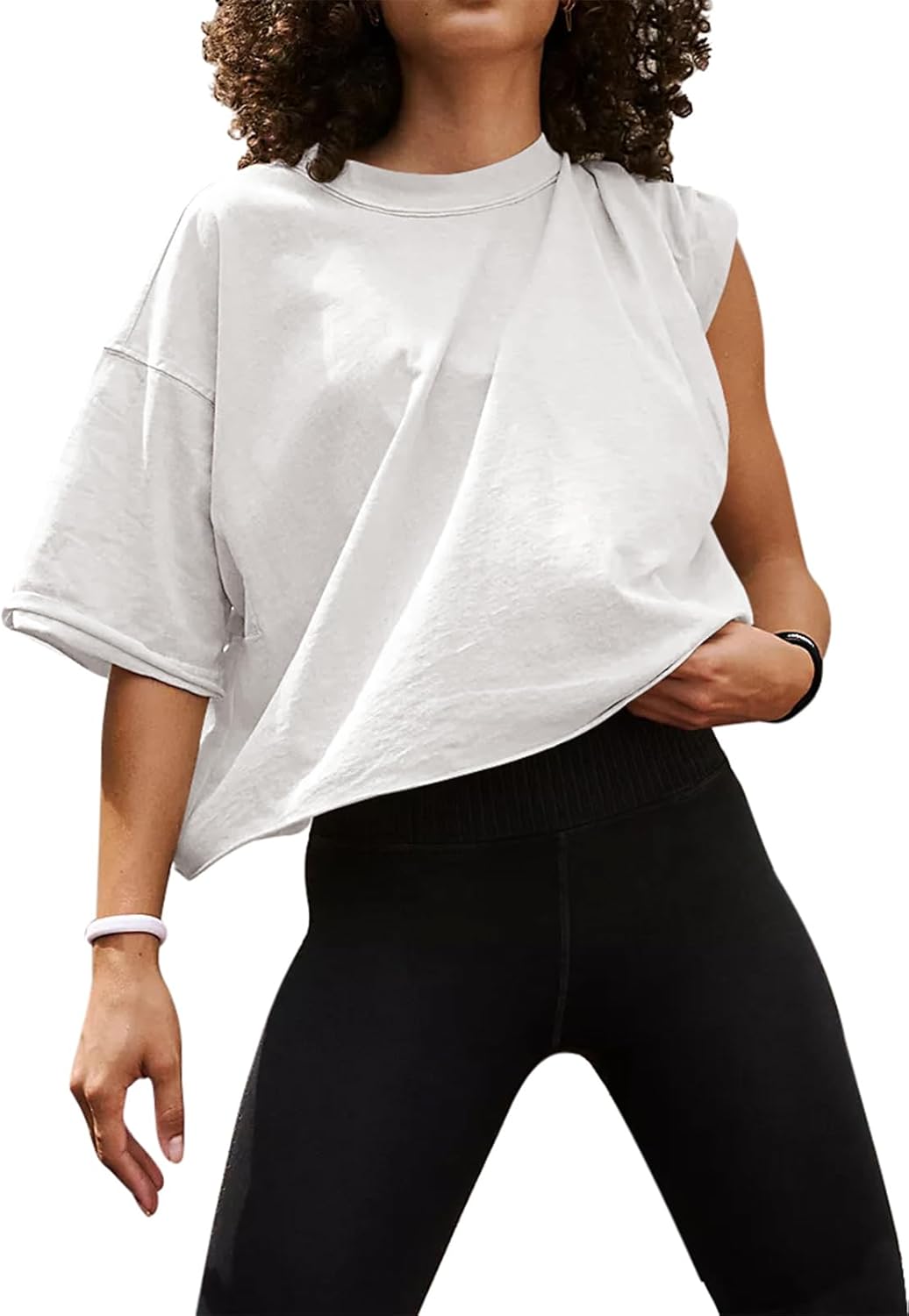 UEU Women's Comfy Basic Workout Gym Short Sleeve Crop Tops Casual Loose Oversize...