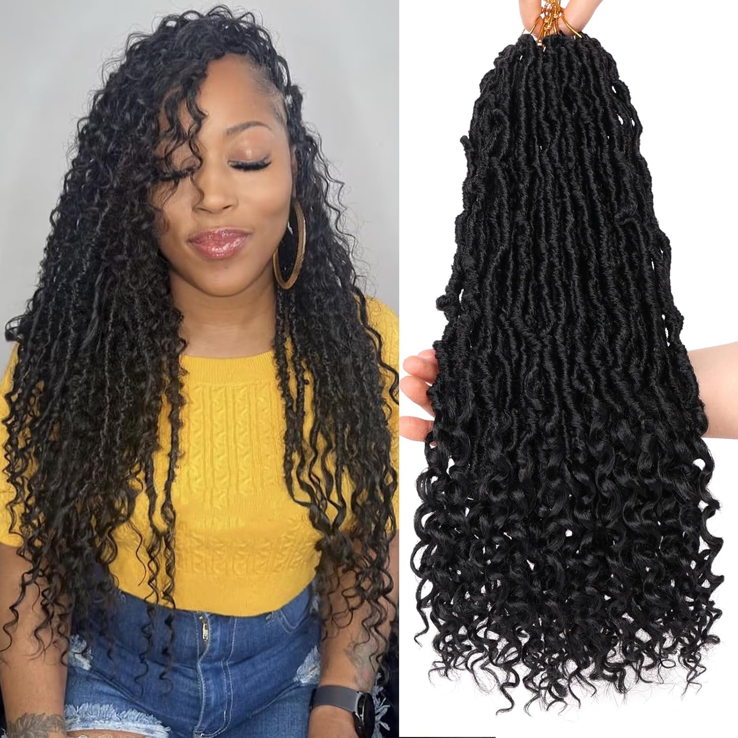 Leeven 7 Packs Faux Locs With Curly Ends 18 Inch Pre-looped Goddess Locs Crochet...
