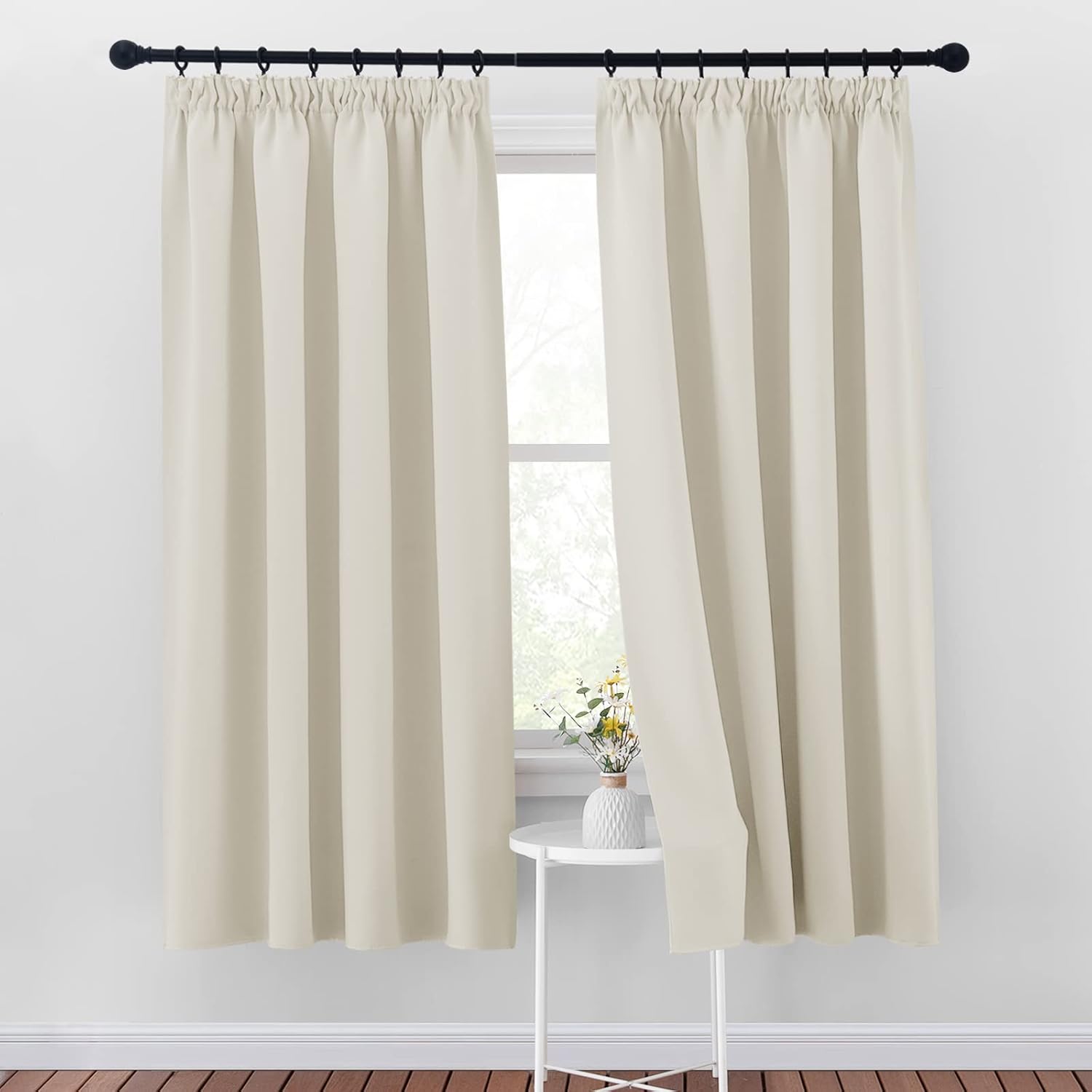PONY DANCE Pleated Curtains, Special Blackout Thermal Window Curtains with Hooks...