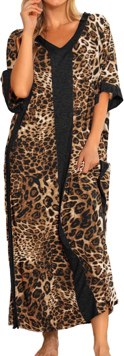 Bloggerlove Women Nightgowns Cotton Caftan House Dress Short Sleeve Sleepwear Le...