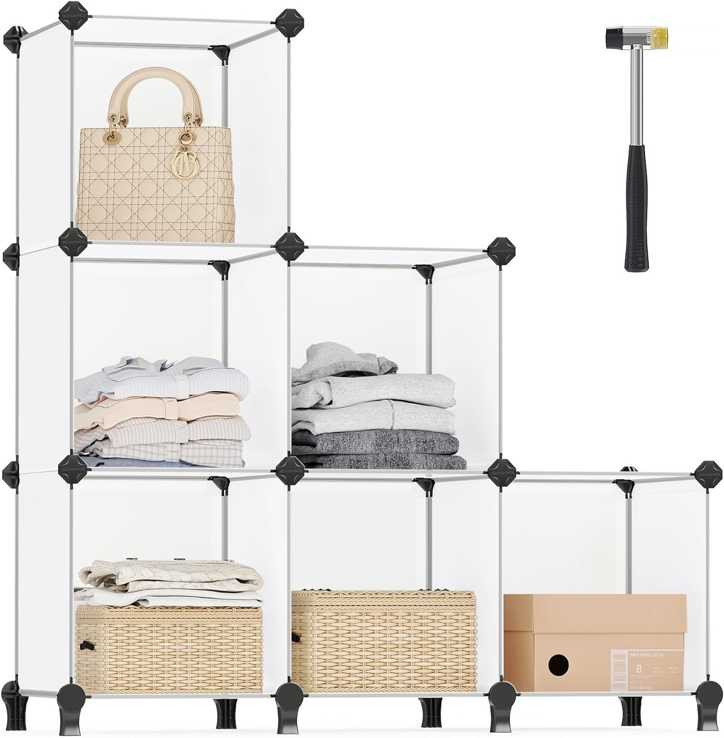 SONGMICS 6 Cube Storage Organizer, DIY Closet Shelf, Plastic Clothes Organizer,...