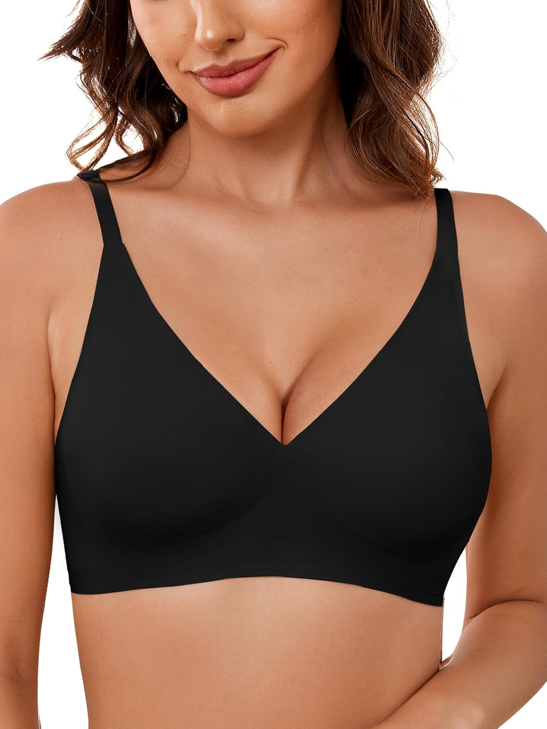 Dreamcountry Wireless Bras for Women No Underwire Deep V Bras Back Smoothing Bra...