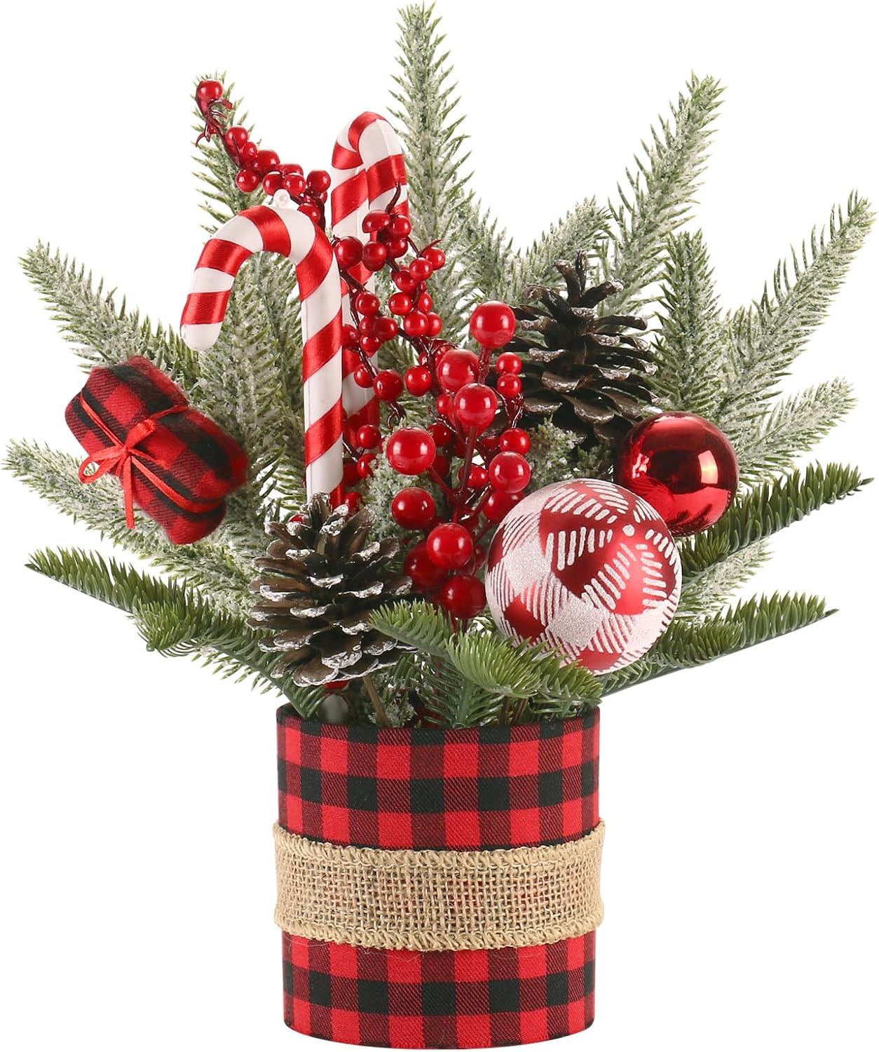 Super Holiday Small Buffalo Check Plaid Christmas Tree, Artificial Mini Tabletop...