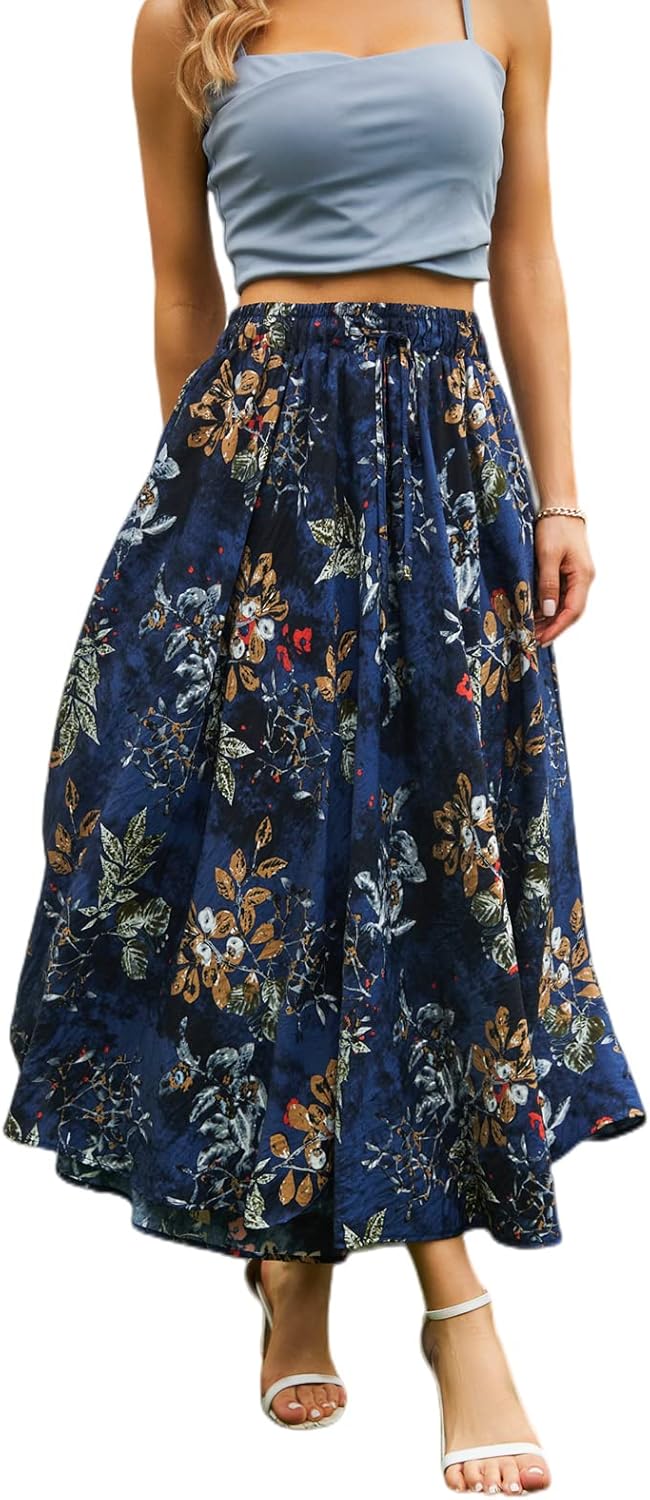 Maxi Skirts for Women with Pockets Long Midi Length Casual Skirt for Beach Party...