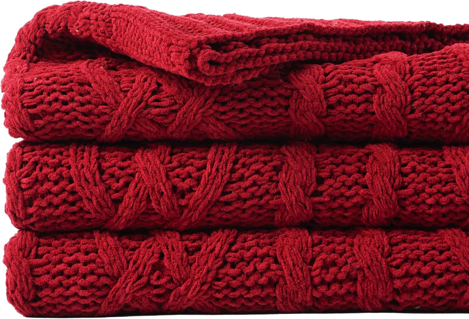 Battilo Christmas Dark Red Throw Blanket for Couch, Bed, Sofa, 51"x67", Woven Ch...