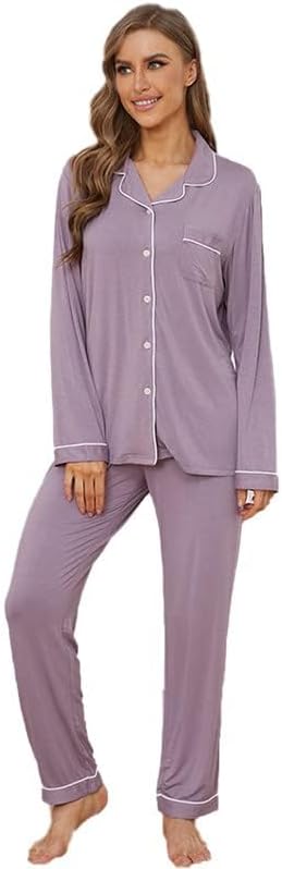 Button Up Pajamas for Women Long Sleeve Sleepwear Soft Loungewear Ladies Pjs Set...