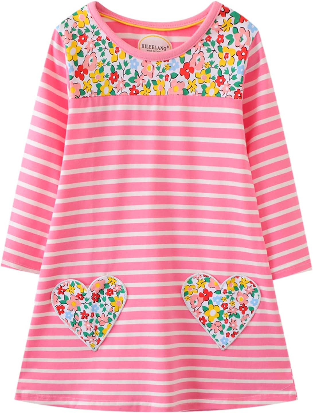 Toddler Girl Long Sleeve Dress Stripe Rainbow Christmas Cotton Casual Tunic Play...