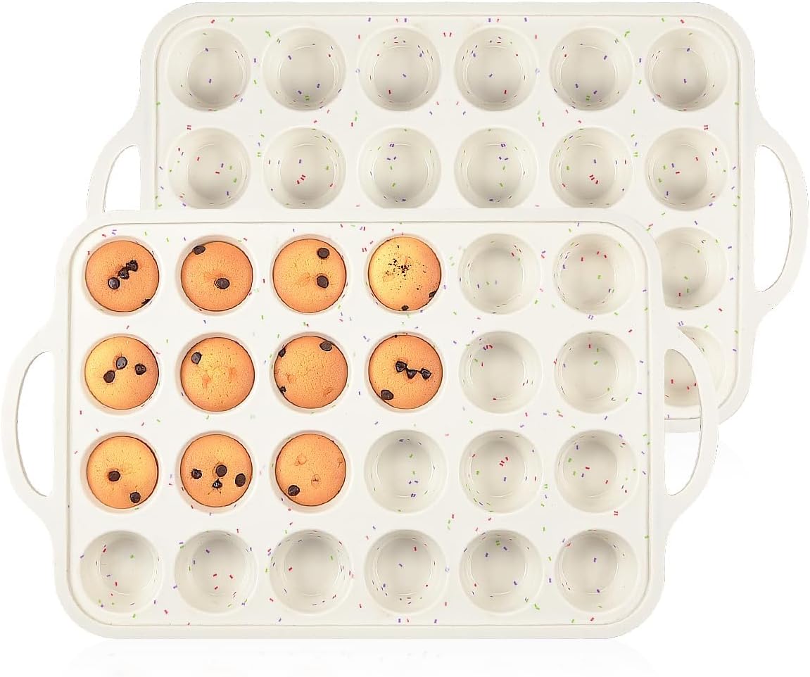 CAKETIME Mini Muffin Pan, Metal Reinforced Frame Mini Cupcake Pans 24 Cups Nonst...