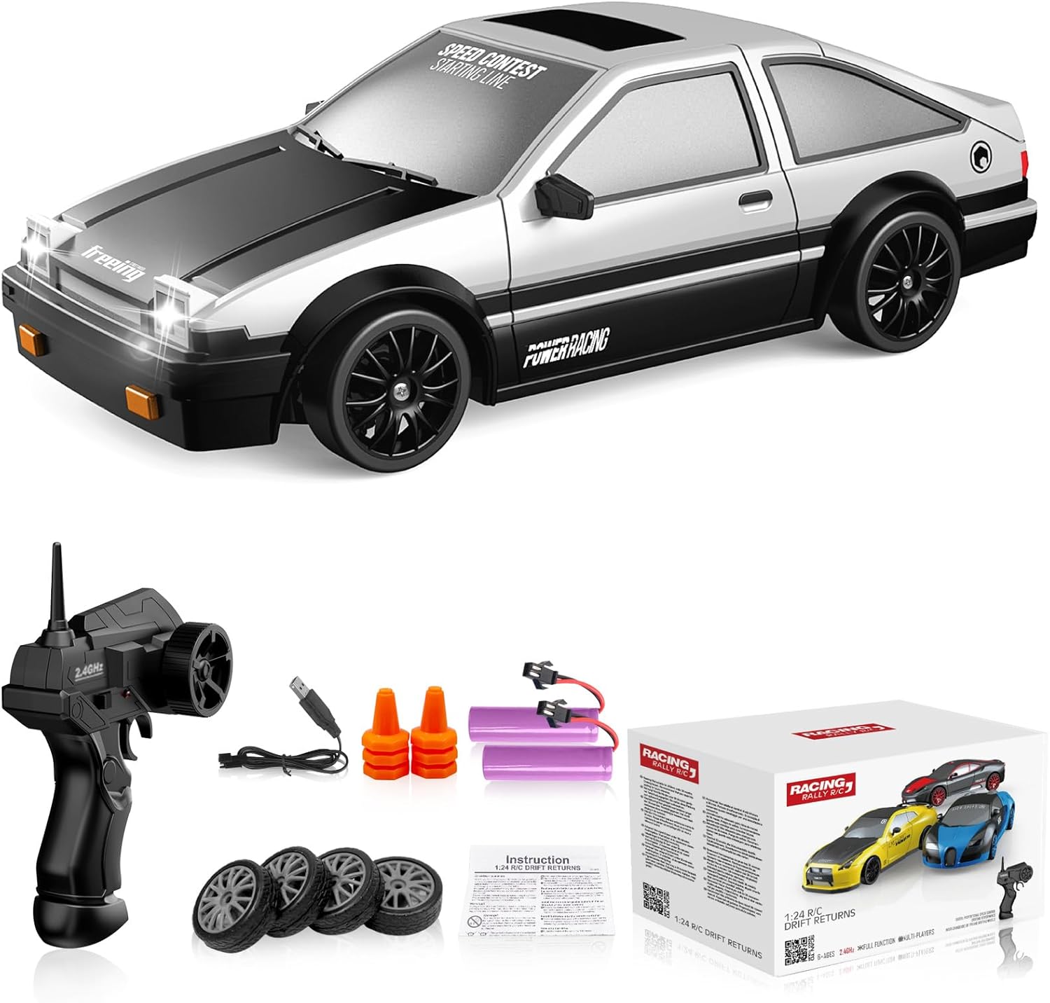 Remote Control Car RC Drift Car 2.4GHz 1:24 Scale 4WD 15KM/H High Speed Model Ve...