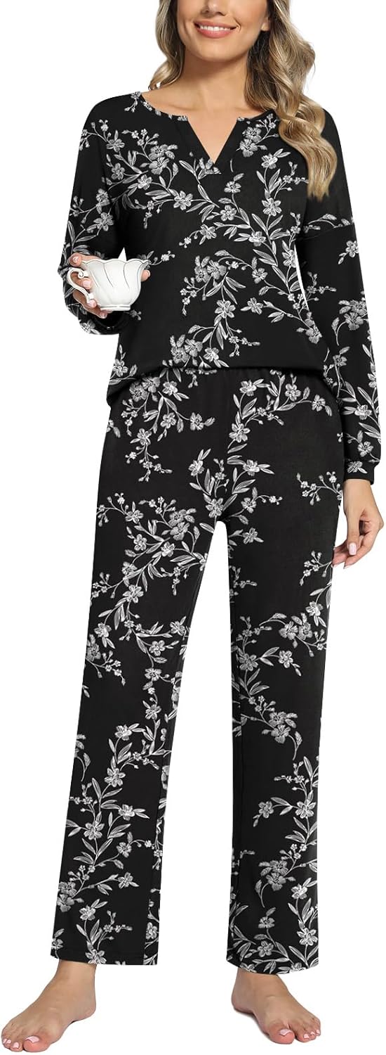 Anyally Plus Size 2 Piece Womens Fall Pajama Sets, Lounge Sleepwear Ladies Pjs S...