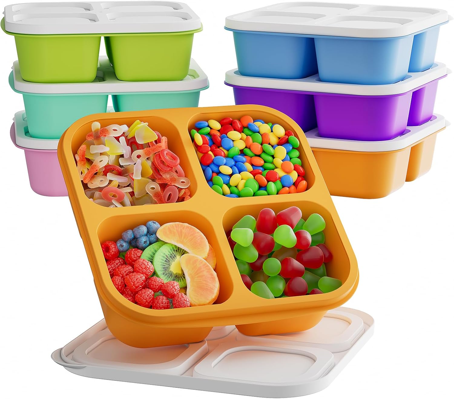 6 Pcs Bento Snack Containers, Reusable 4 Compartment Food Storage Container with...