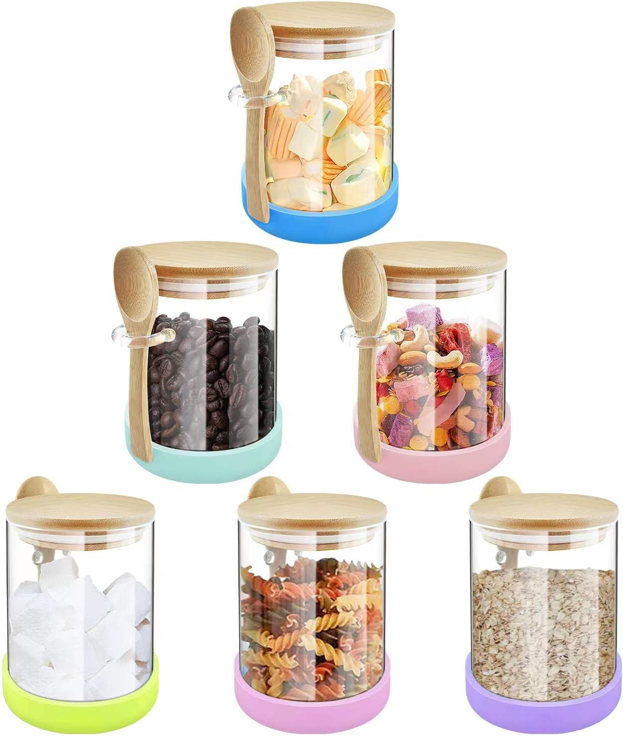 Glass Jars with Bamboo Lids and Spoons, 18.26 oz Borosilicate Glass Jars Overnig...