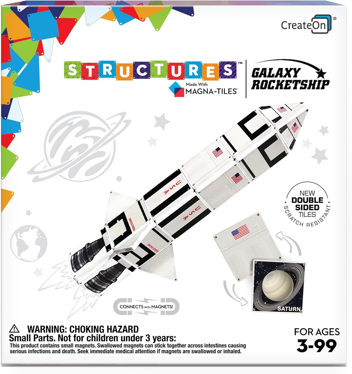 CreateOn Magna-Tiles Structure-Building Set for Kids, Special Galaxy Rocket Magn...