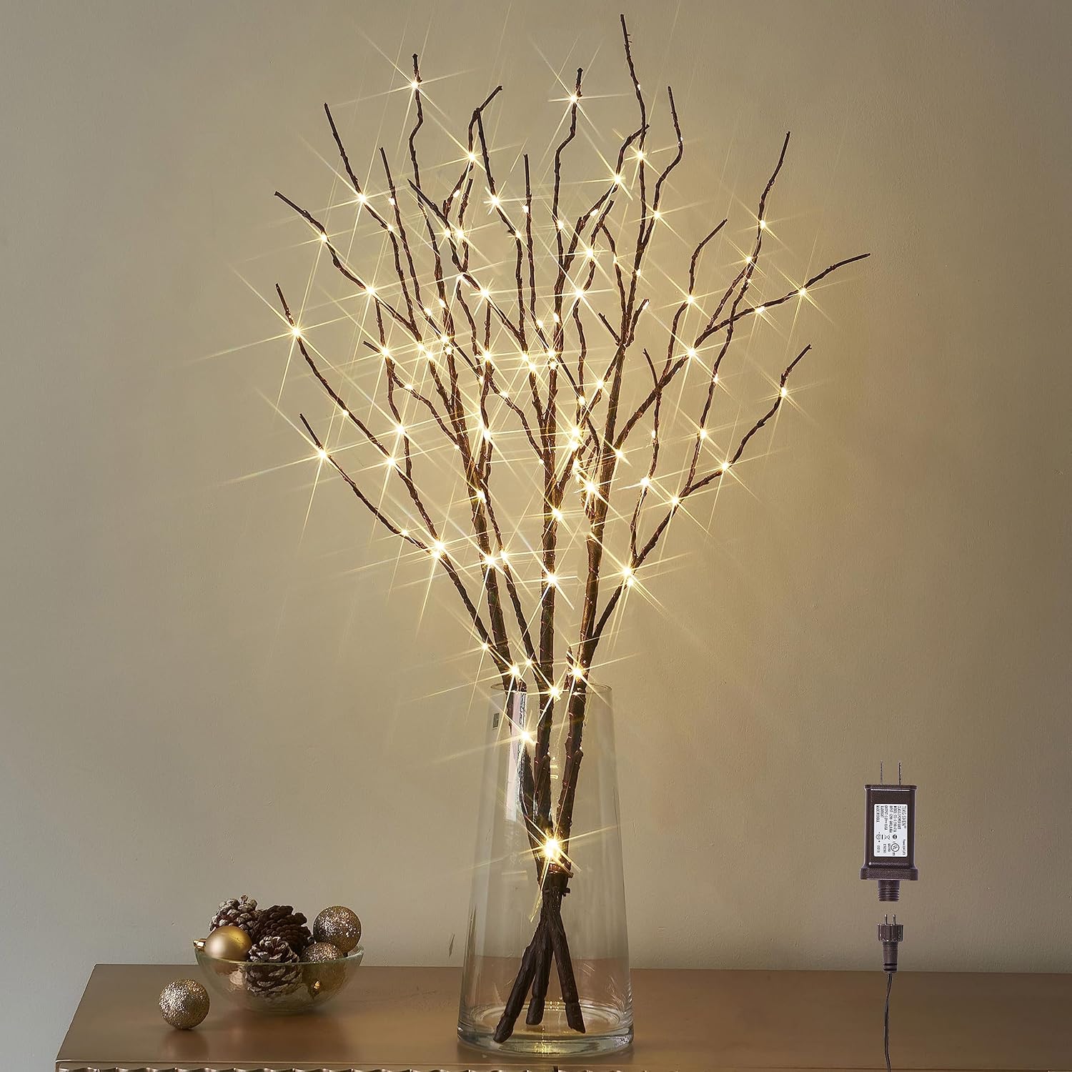LITBLOOM Lighted Brown Willow Branches 30IN 150 LED Plug in with Timer and Dimme...