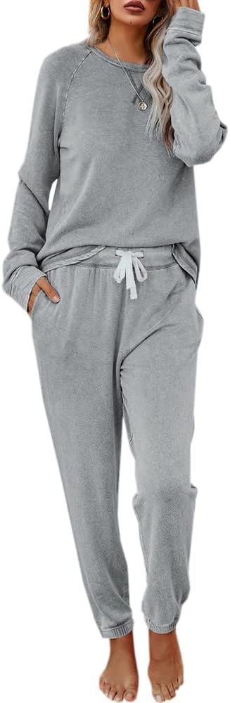 Eurivicy Women's Solid Sweatsuit Set 2 Piece Long Sleeve Pullover and Drawstring...