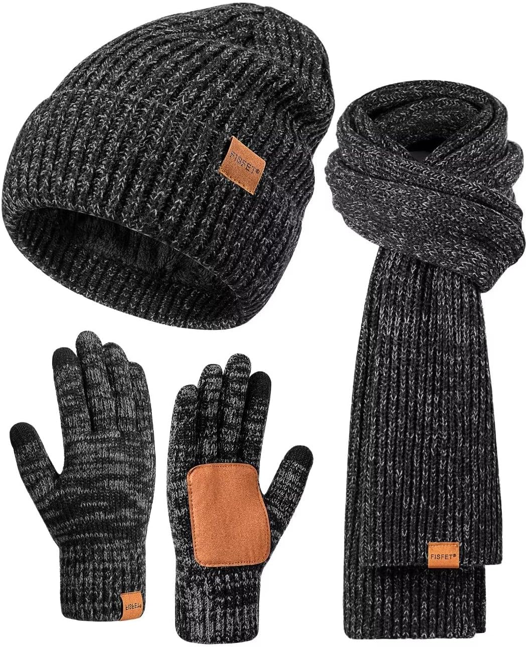 Winter Hat Gloves Scarf Set for Men Women, Mens Beanie Long Scarf Touchscreen Gl...
