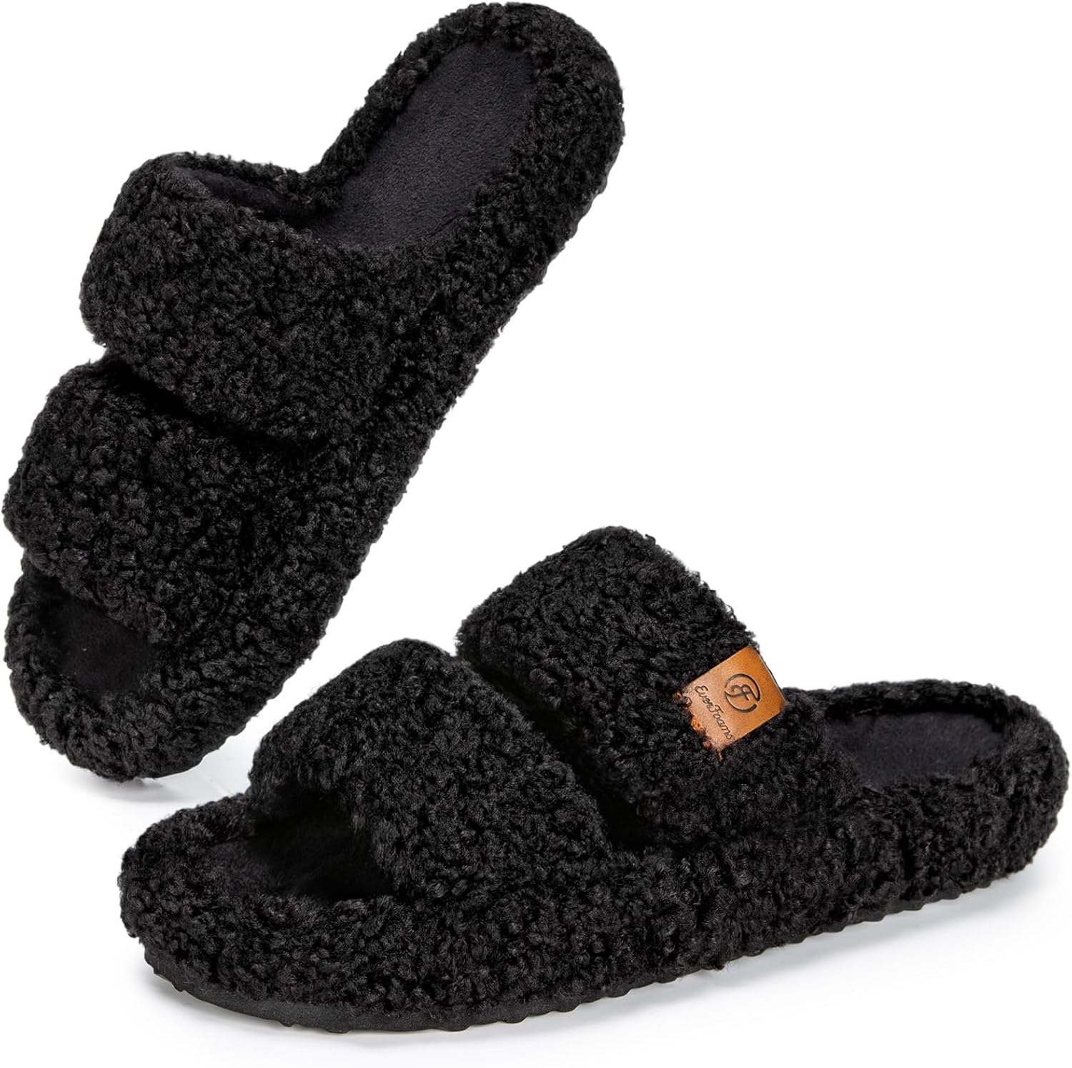 EverFoams Comfy Slippers, Special Womens Fuzzy Open-toe House Shoes With Soft Me...