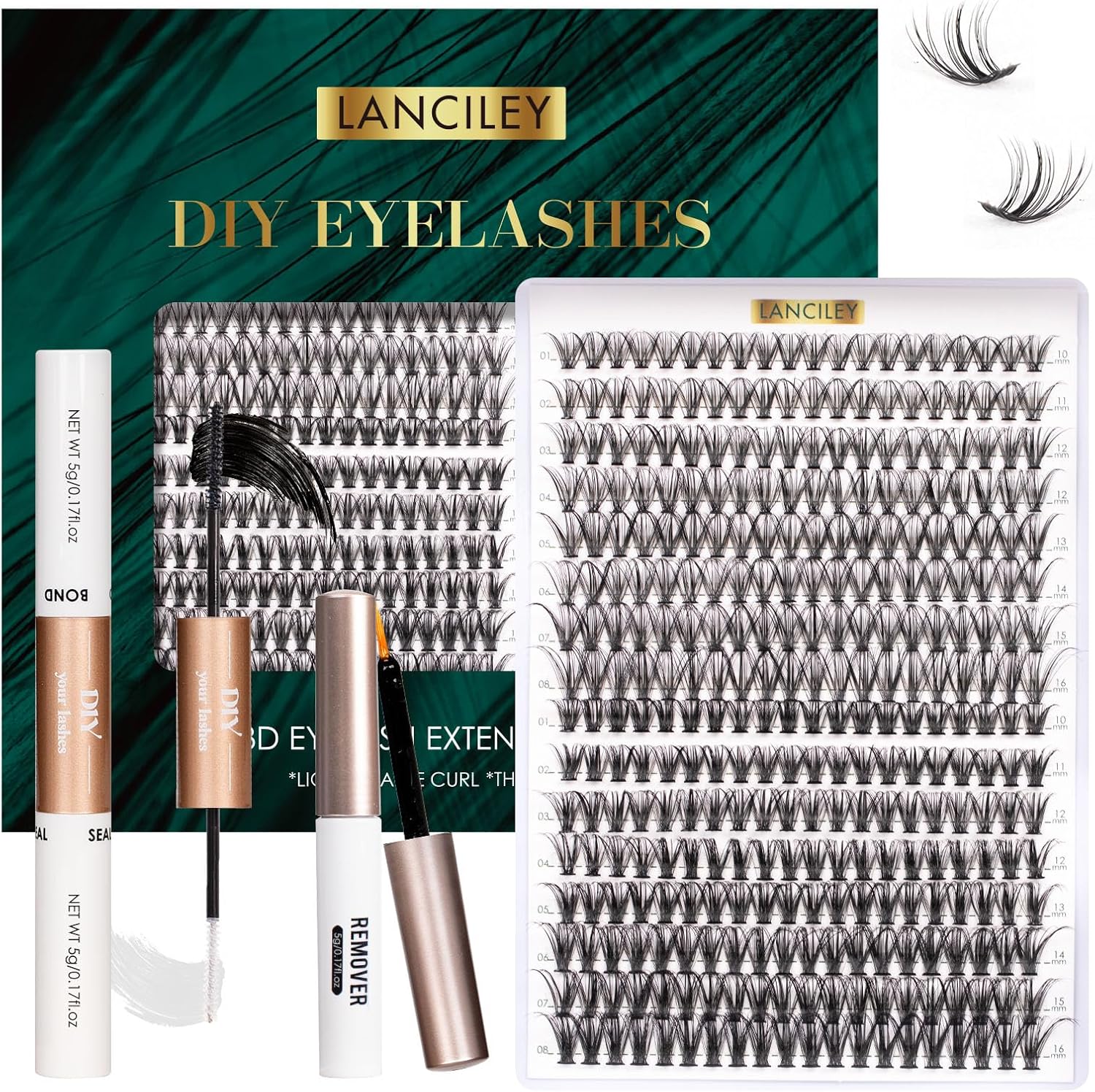 Lanciley Individual Eyelashes 320 Pcs Cluster Lashes Kit 30D+40D 10-16mm Individ...