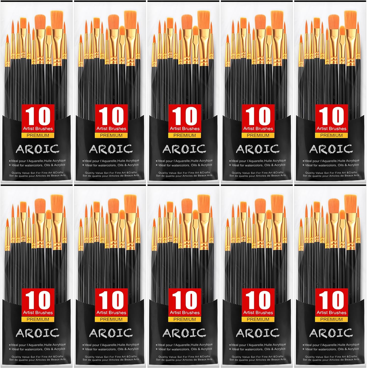 AROIC Paint Brushes, Special 10 Pack 100 Pcs Acrylic Paint Brushes, Innovative A...