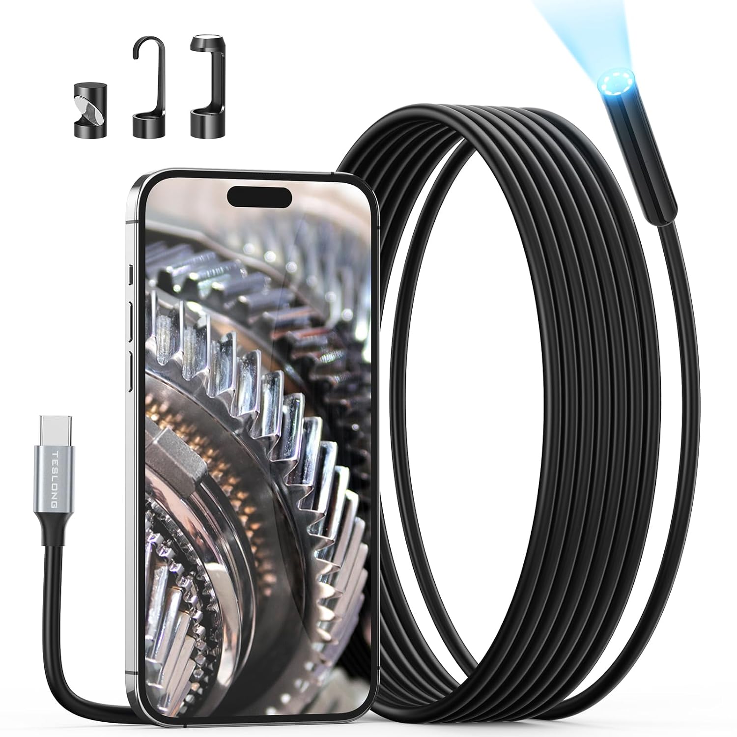 Endoscope Camera with Light, Teslong USB-C Borescope Inspection Camera with 8 LE...