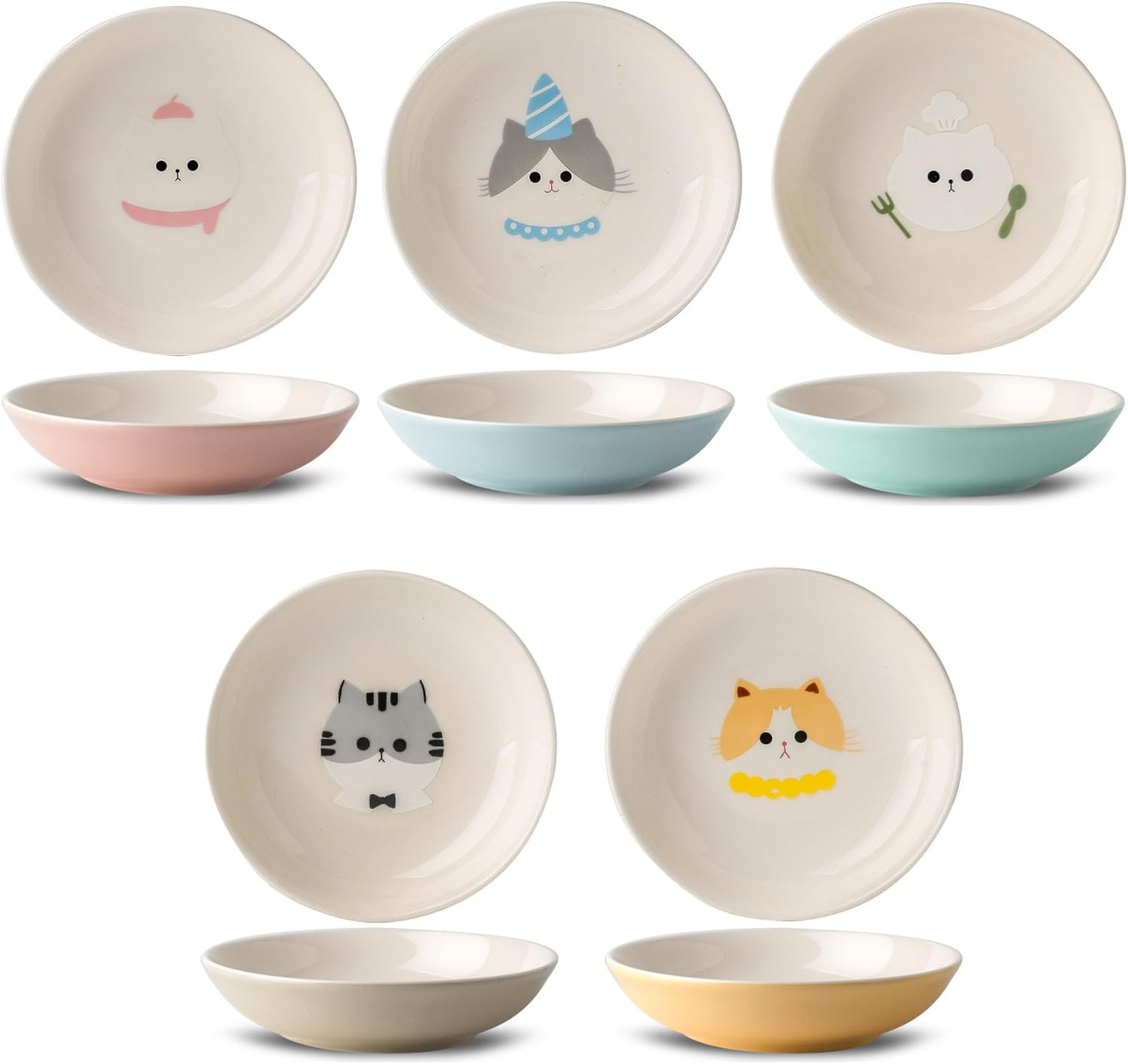 Ceramic Cat Bowls Set - 5.5 inch Wide Cat Food Bowls Whisker Fatigue Friendly, 5...