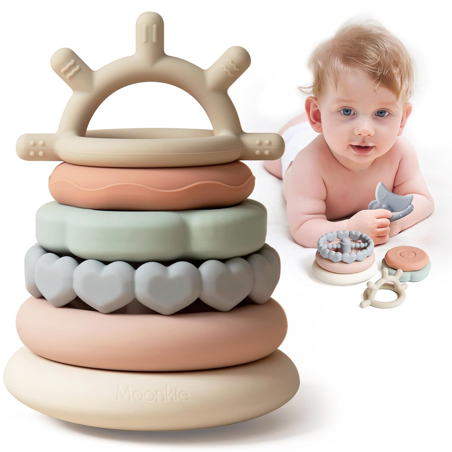 Moonkie Stacks of Circles Soft Teething Toy | Educational Learning Baby Toy | St...
