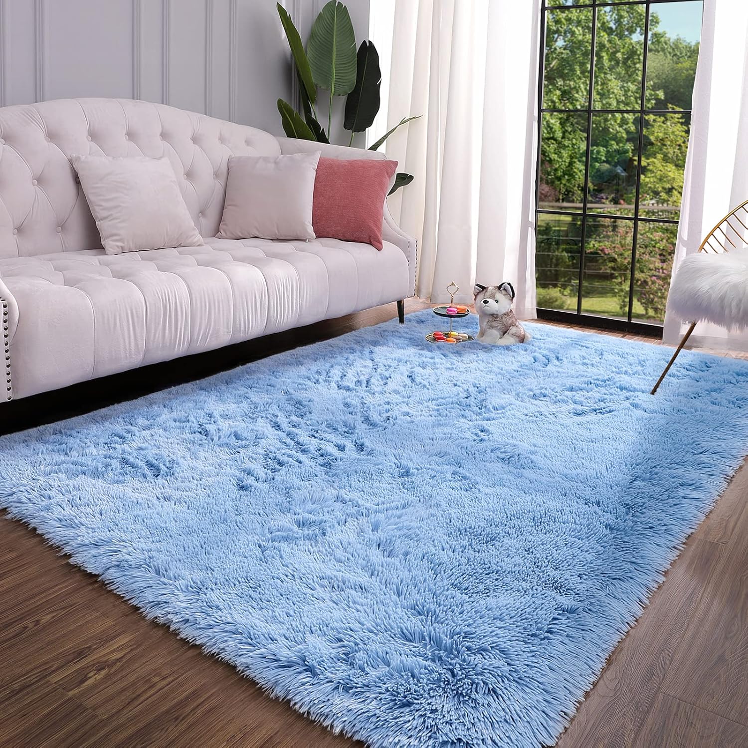 Keeko Soft Fluffy Blue Area Rug, Special Shag Furry Faux Fur Modern Rug for Livi...