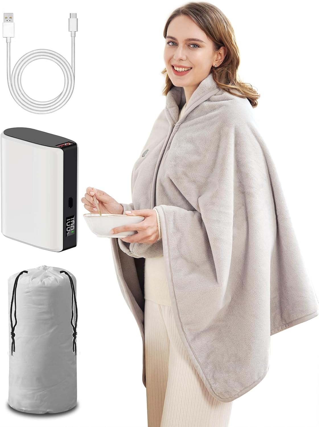 Heated Blanket Battery Operated,with Battery Pack,Cordless USB Heated Shawl,Outd...