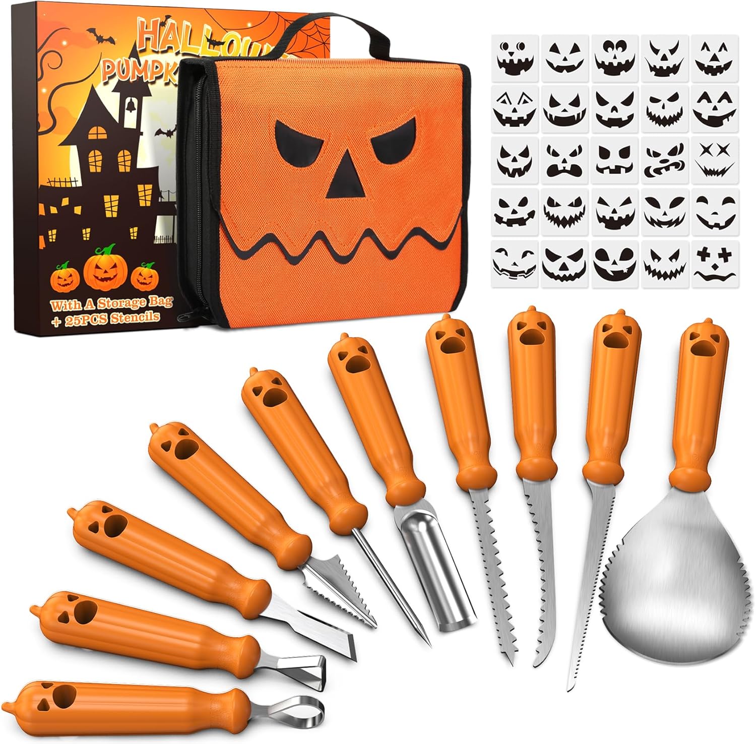 imarku Halloween Pumpkin Carving Kit, 10 PCS Professional Carving Knife with Uni...