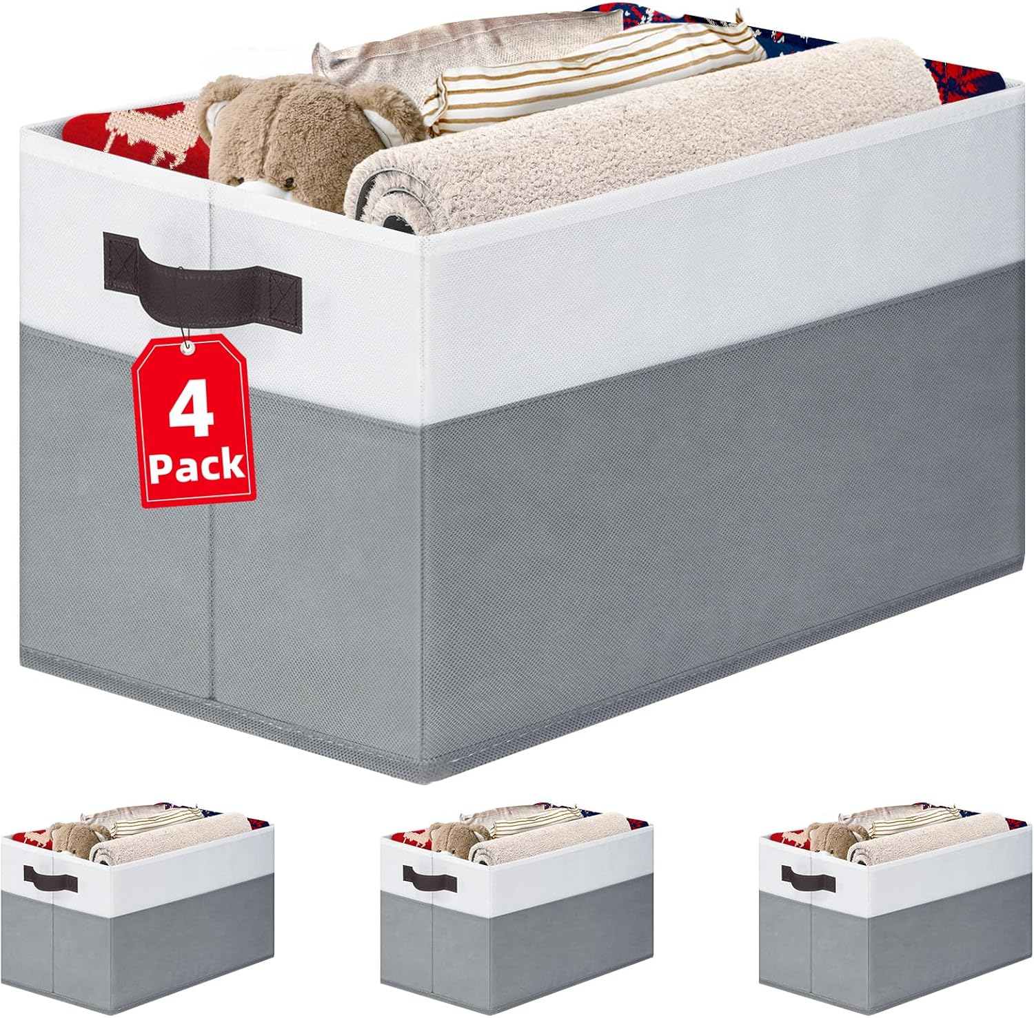 Criusia 4 Pack Large Storage Baskets for Shelves | Fabric Closet Organizers and...