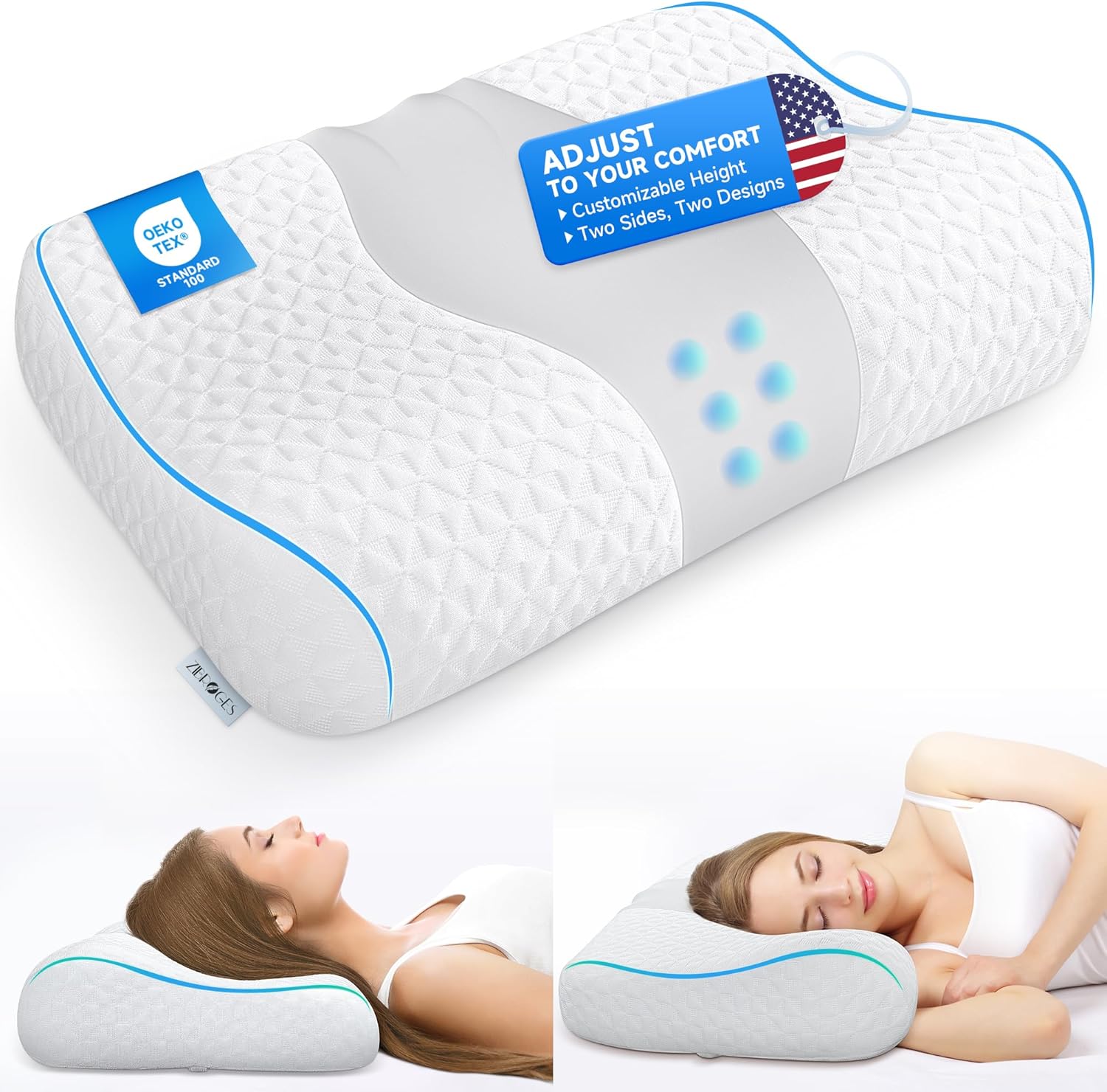Memory Foam Cervical Pillow - Premium Ergonomic Cervical Adjustable for Neck & S...