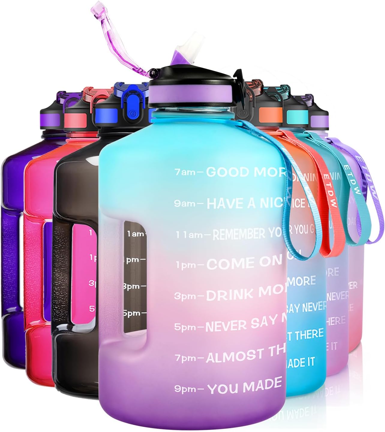 ETDW 3.78/2.2 Litre Water Bottle with Straw BPA Free, 3.8/2.2L Motivational Wate...