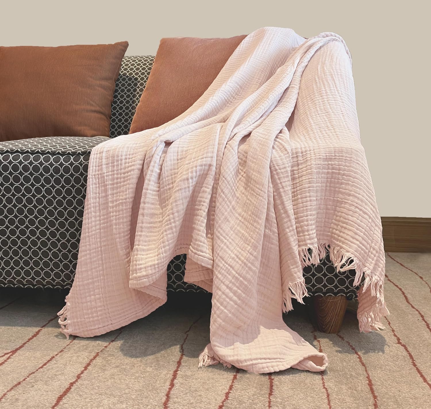 KyraHome 100% Organic Cotton 60"x80" Large Muslin Throw Blanket for Couch Adult,...