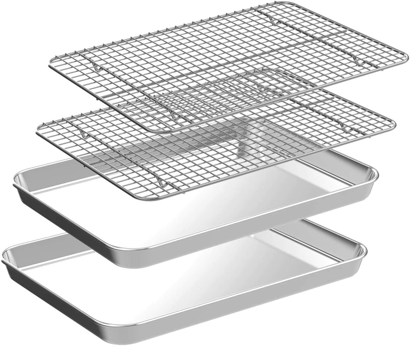 CEKEE Stainless Steel Cookie Sheets, Special Quarter Sheet Pan with Cooling Rack...