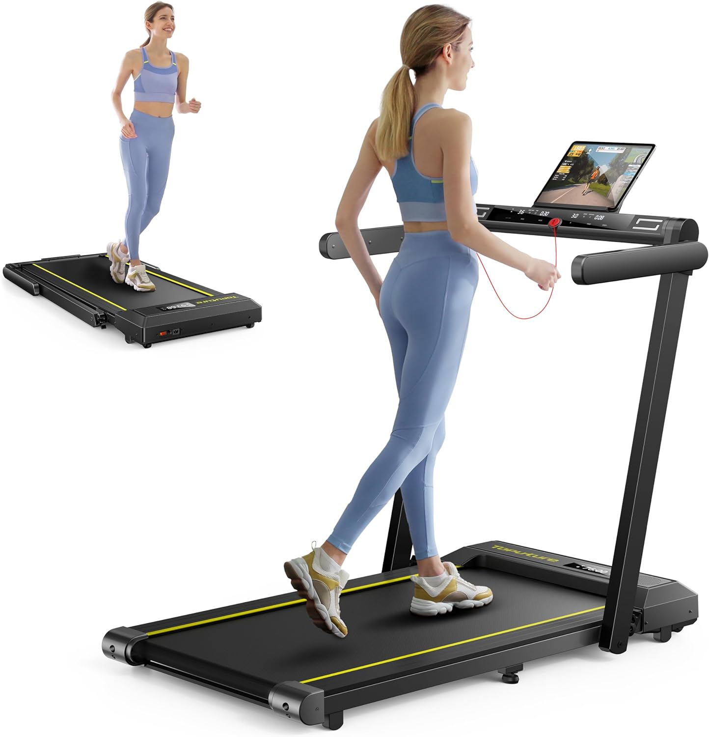 2 in 1 Folding Treadmill, 2.5HP Under Desk Treadmill Portable Walking Pad Treadm...
