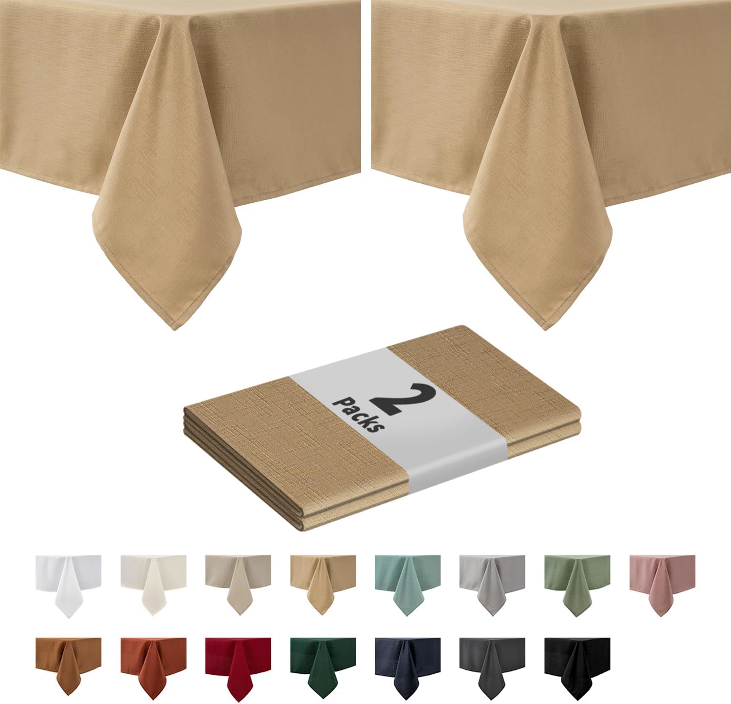 maxmill 2 Pack 52 x 70 Inch Rectangle Slubby Textured Tablecloth Spillproof Wrin...