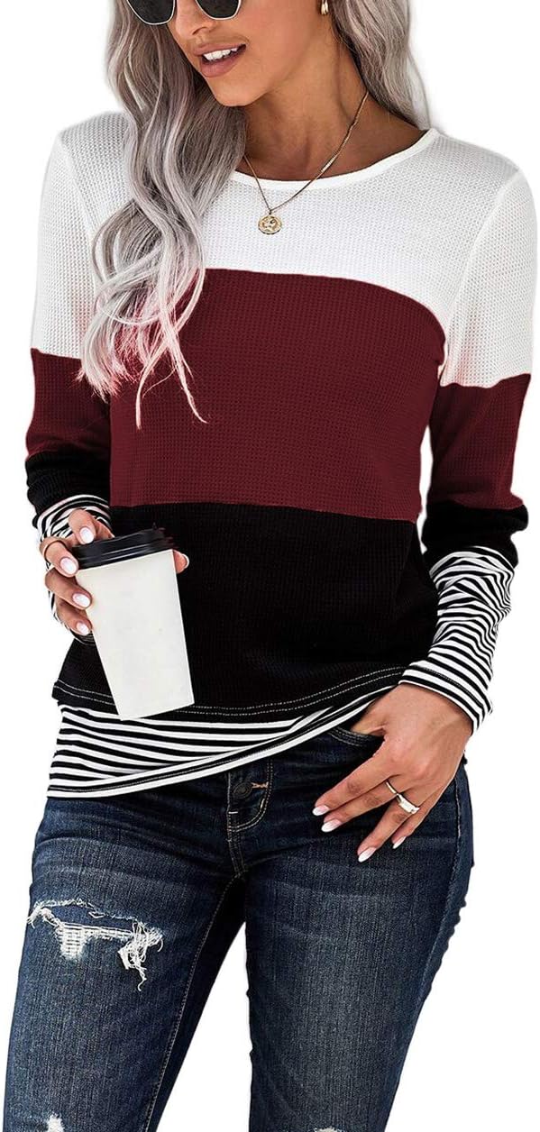 NEYOUQE Womens Color Block Loose Long/Short Sleeve T Shirts Casual Comfy Tops Te...