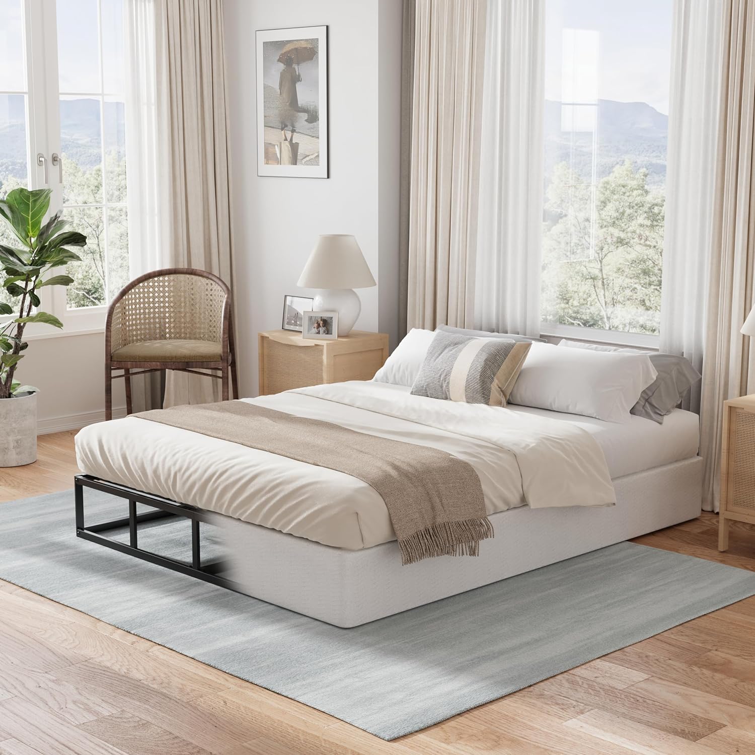 Queen Box Spring 9 Inch High Profile Strong Metal Frame Mattress Foundation, Qui...
