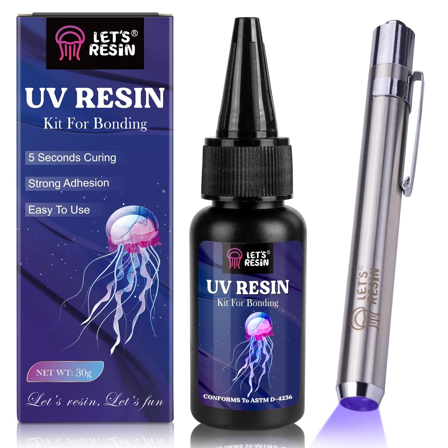LET'S RESIN UV Resin Kit with Light, Bonding&Curing in Seconds, 30g UV Resin Kit...