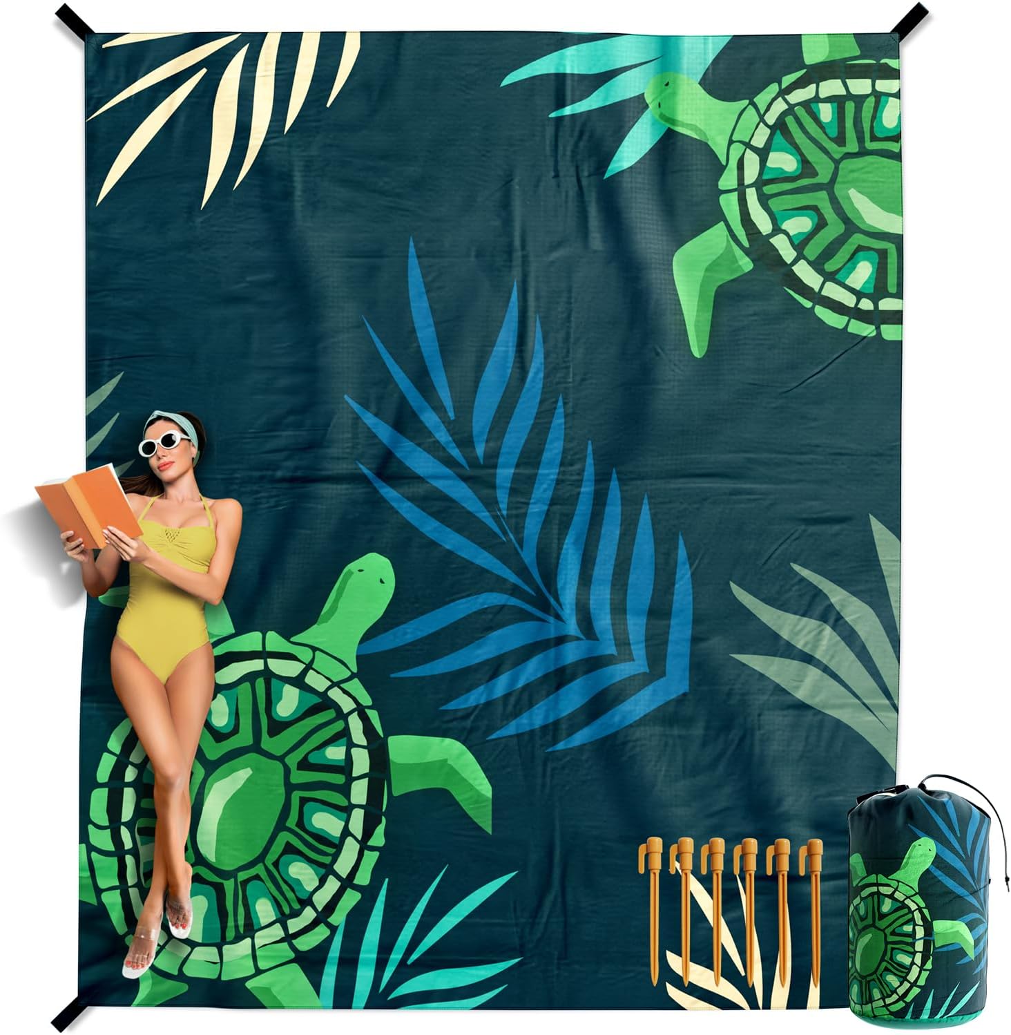 VENTURE 4TH Family-Size Beach Blanket: Sandproof, Waterproof, Lightweight & Comp...