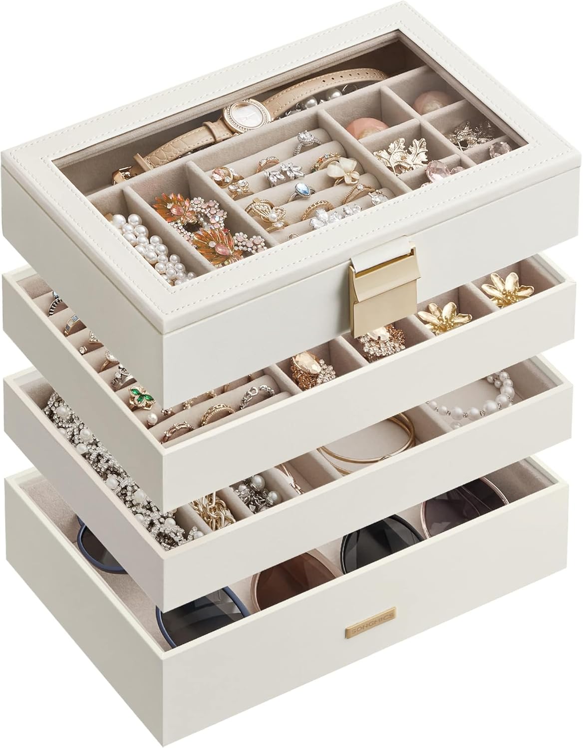 SONGMICS Stackable Jewelry Trays, 4-Tier Jewelry Box, Drawer Jewelry Organizer,...